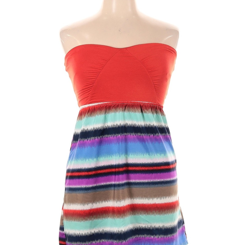 Roxy Red and Multicolor Strapless mini Dress